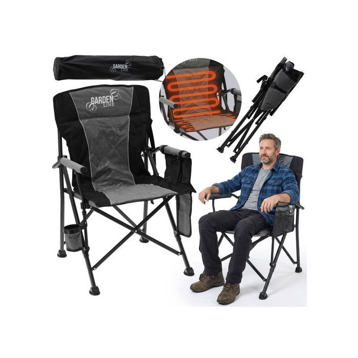 Chaise de randonnée chauffante chaise de pêche pliable 58x58x90 cm avec porte-gobelet + housse
