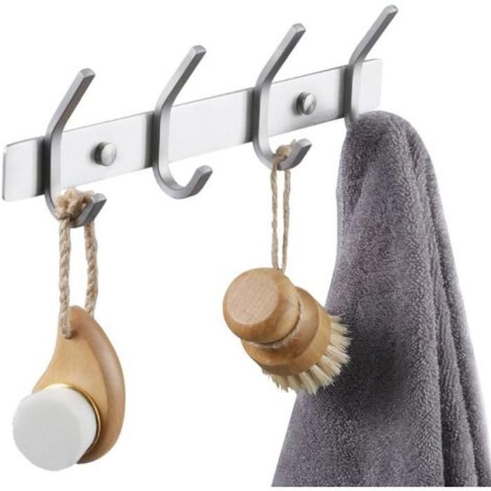 Porte-manteau mural 4 crochets SUS304 brossé pour salle de bain et meuble