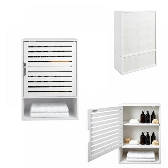 PEACHES Meuble dangle en bambou fixation murale pour aménagement salle de bain 20*40*60cm Blanc