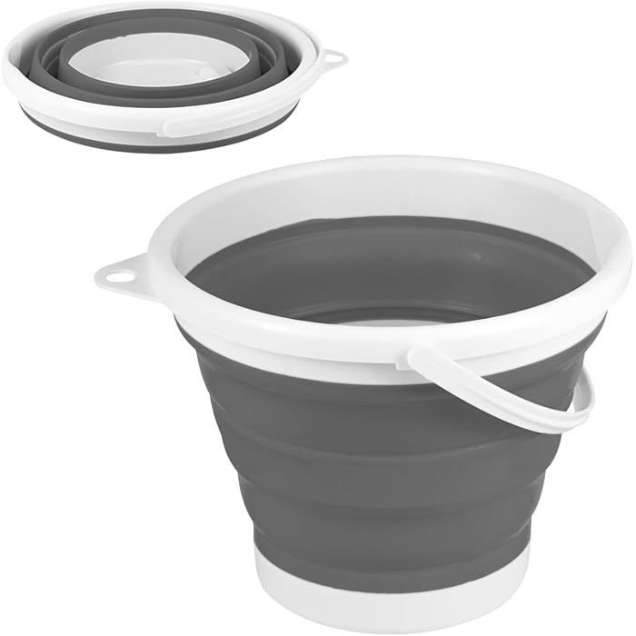 Seau pliable de 3 L Seau pop up Seau eau portable Seau en silicone pliable Économise de espace Seau Gris