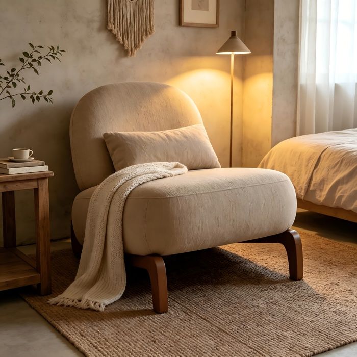 Fauteuil d’appoint bois massif avec coussins 86 9 x 72 1 x 69 9 cm Camel pour maison et usage quotidien