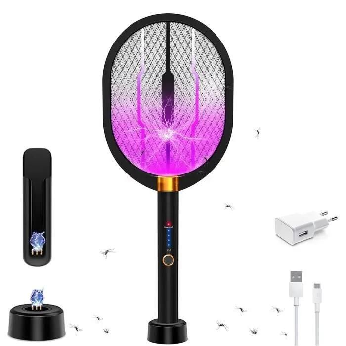 XJYDNCG Raquette Électrique InsectesDouble InterrupteurRépulsif Efficace  Rechargeable  Noir