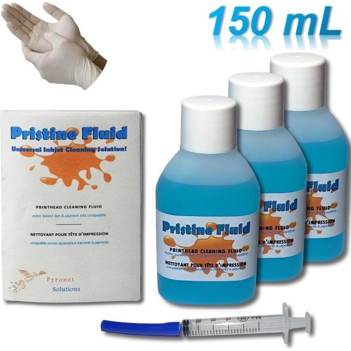 Kit de nettoyage 150 ml pour imprimante Epson, Brother. Nettoyant Pristine Fluid : déboucher les buses et têtes d'impression