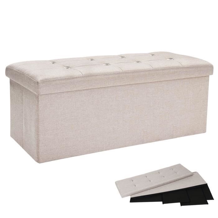 Pouffe Ottomane Pliante Avec Rangement - Taille 3, Tissu Lin, Siège Et Coffre Multifonction