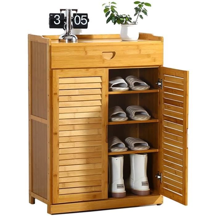 Meuble À Chaussures en Bois Massif de Style Japonais avec 2 Portes