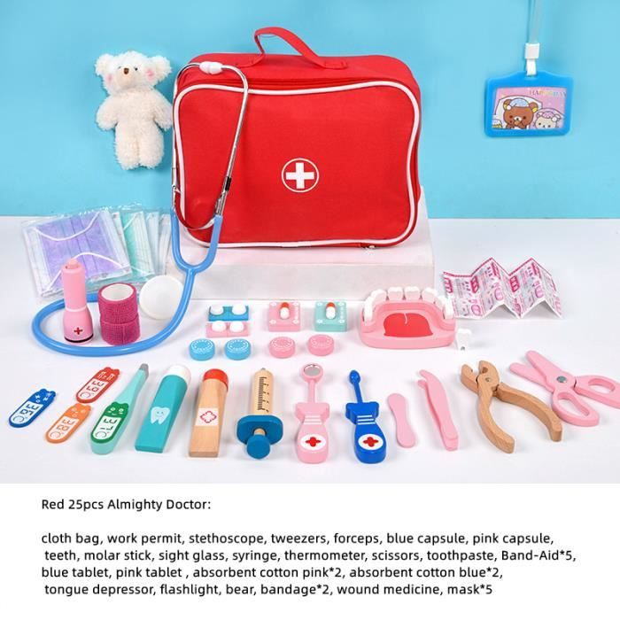 51pcs rouge 725g - Boîte de rangement pour enfants, jouets de Simulation de médecin, équipement