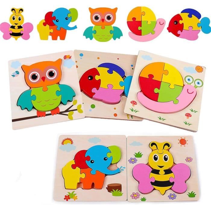 Puzzle en Bois Enfant,Jouet Montessori Puzzles Bois Animaux,Jeu Educatif  Puzzle Bebe,Jouets Montessori Enfant,Puzzle à Encastrements, avec