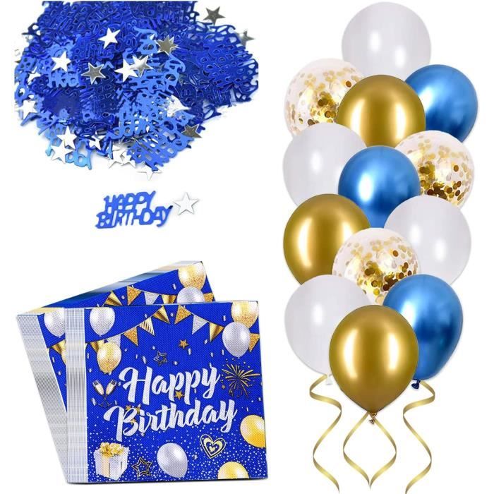 41Pcs Fournitures De Fête D'Anniversaire,Serviettes Happy Birthday, Joyeux  Anniversaire Ballons Bleu Or Blanc Balloons,Confe[u7260] - Cdiscount Maison