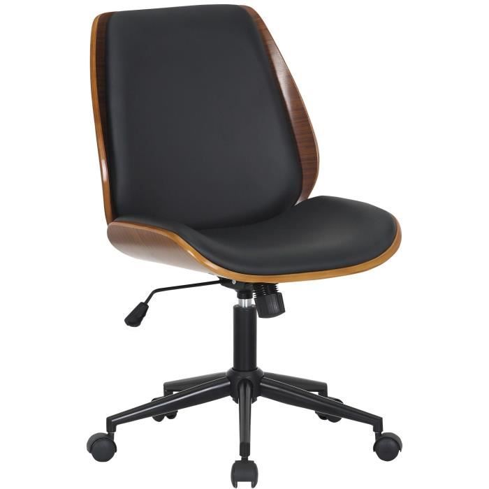 fauteuil de bureau sur roulettes pivotante et reglable design moderne synthetique noir bois et metal noir
