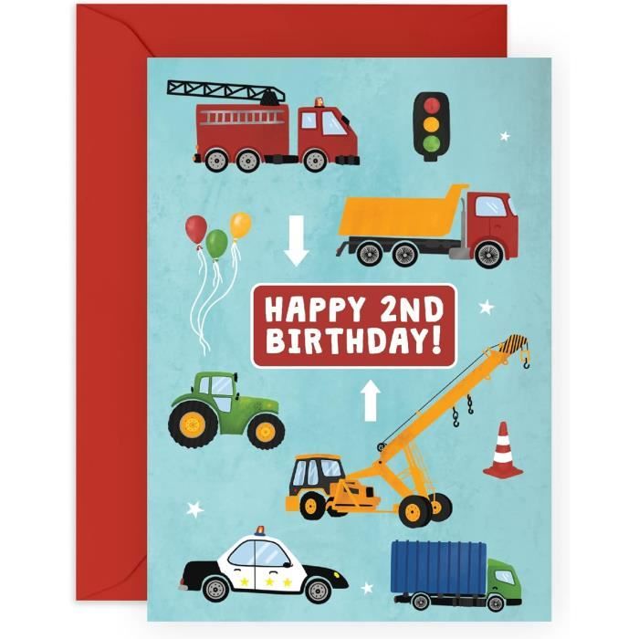 Second Ave Carte carrée pour 3e anniversaire de 3 ans Motif voiture de tracteur pour garçon ou fille