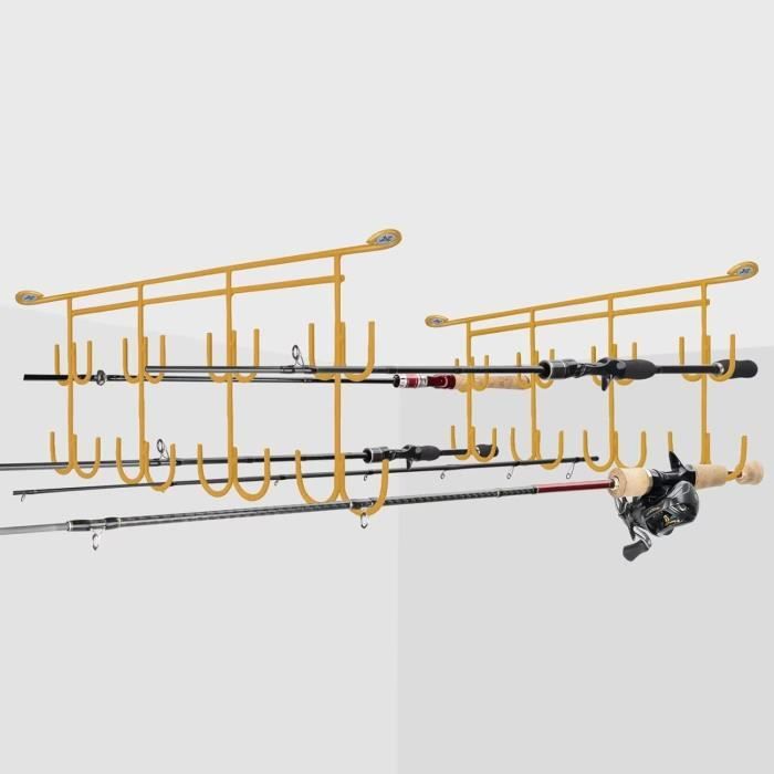 Support Horizontal H5 PLUSINNO Pour 10 Cannes à Pêche - Montage Mur Ou Plafond Aluminium Aéronautique