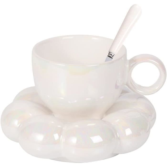 Tasse Fleur Céramique 300 Ml Forme Tulipe - Set Thé/café Avec Soucoupe - SODIAL