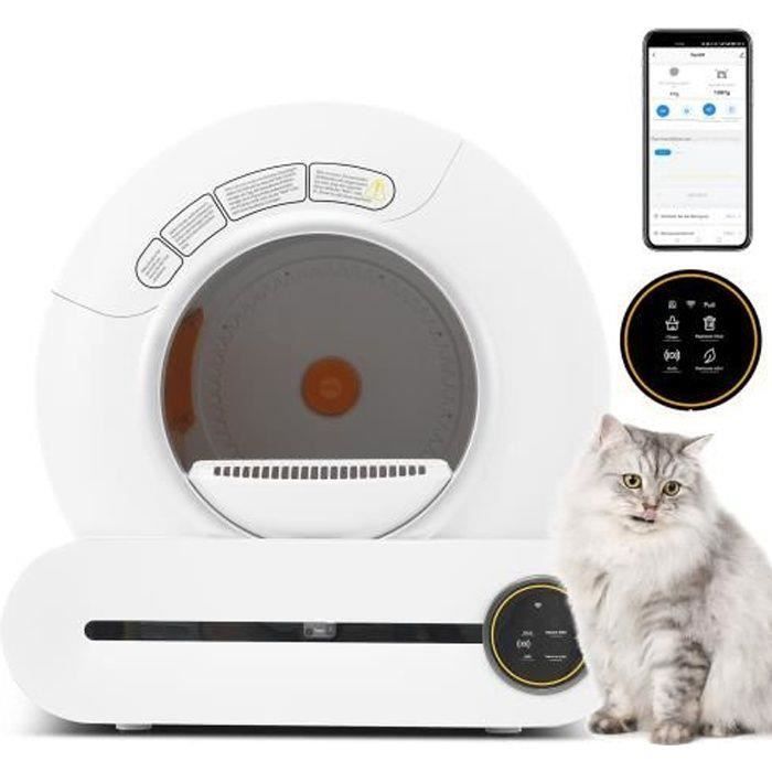 Bac à litière adaptatif autonettoyant pour chat de 65 L,contrôlé par APP ,pour plusieurs chats ,58x54x52.5 cm blanc