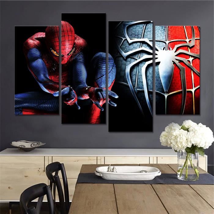 4 Pieces De Bande Dessinee Caracteres Mur Decor Salon Photos Spiderman Peinture Sur Toile Decoration Pas Etire Pas Encadre Achat Vente Tableau Toile Cdiscount