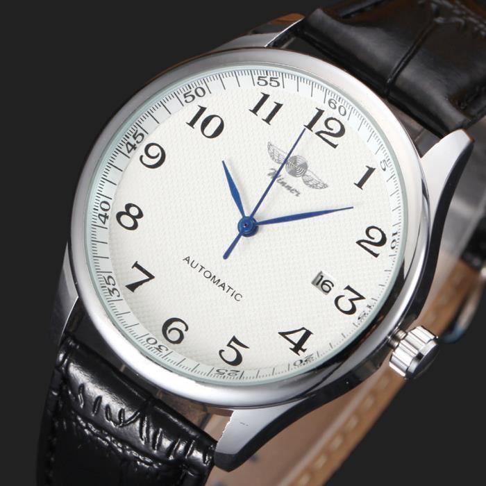 WINNER Luxe Hommes Montre MéCanique Classique Montre Automatique Squelette  Noir Bracelet En Cuir Montre-Bracelet - Cdiscount Bijouterie