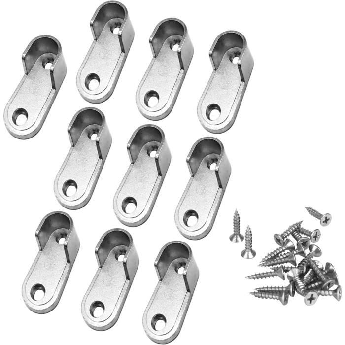 12 Supports Tringle à Vêtements + 24 Vis - Pour Tube Ovaire - Alliage Zinc Noir
