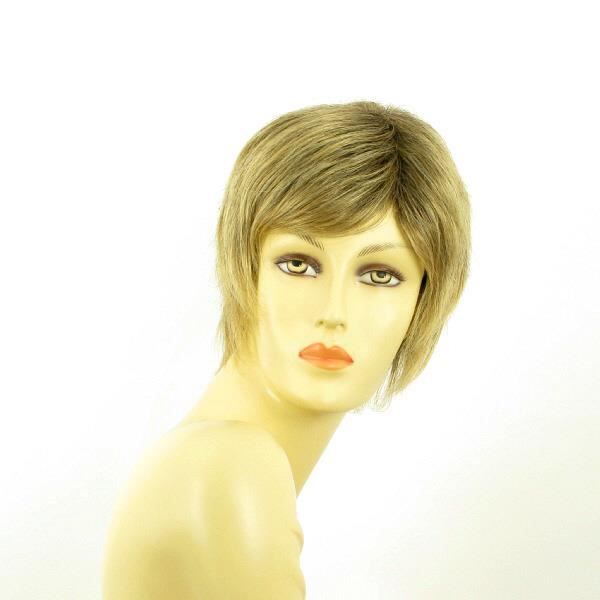 Perruque Femme Courte OCEANE - Blond Clair Méché Cuivré Chocolat, Synthétique, Bonnet Moyen, Raie Libre