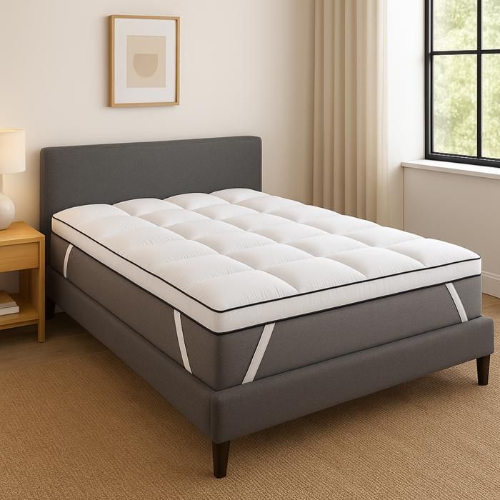 SAMPUR Surmatelas Plumes 160x200 by   100% Plumes de Canard  Mi-Ferme et Moelleux  &Eacute;paisseur 8 cm 