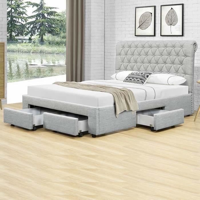 lit design avec tiroirs hyde - gris - 180x200 - meubler design - elégance - chic - bois - panneaux de particules