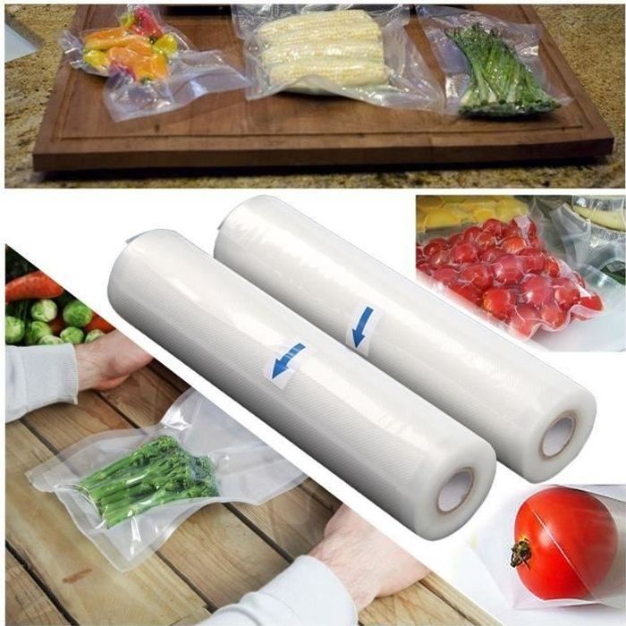 Sac sous Vide Alimentaire, 2 Rouleaux 25x500cm de Mise sous Vide pour Machine sous Vide et la Sac sous Vide Alimentaire, 2 Rouleaux 25x500cm de Mise sous Vide pour Machine sous Vide et la