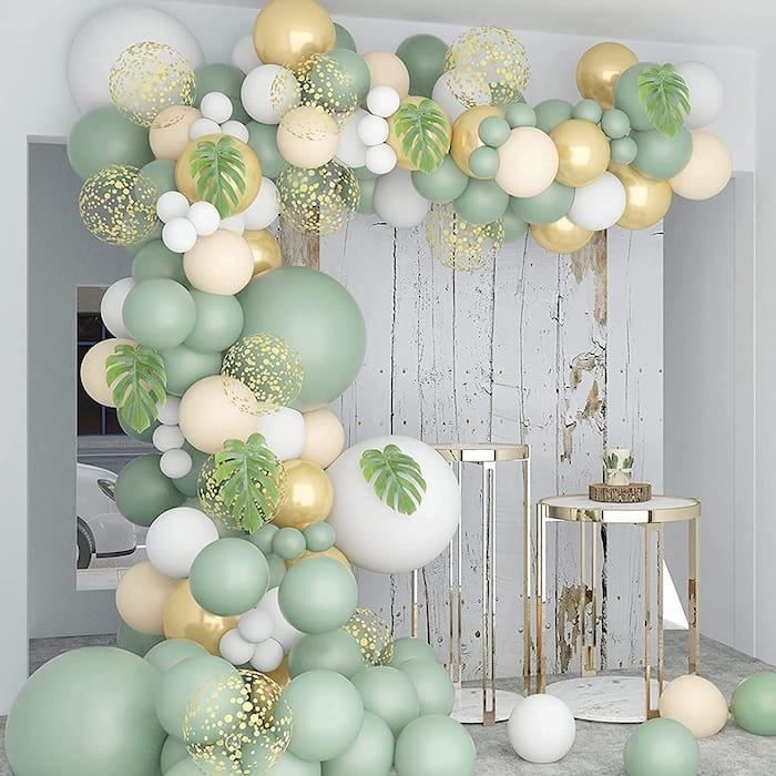 Ensemble de Ballons Vert Pastel Beige et Blanc, Décoration pour  ixd'Anniversaire, Baptême, Révélation du Sexe