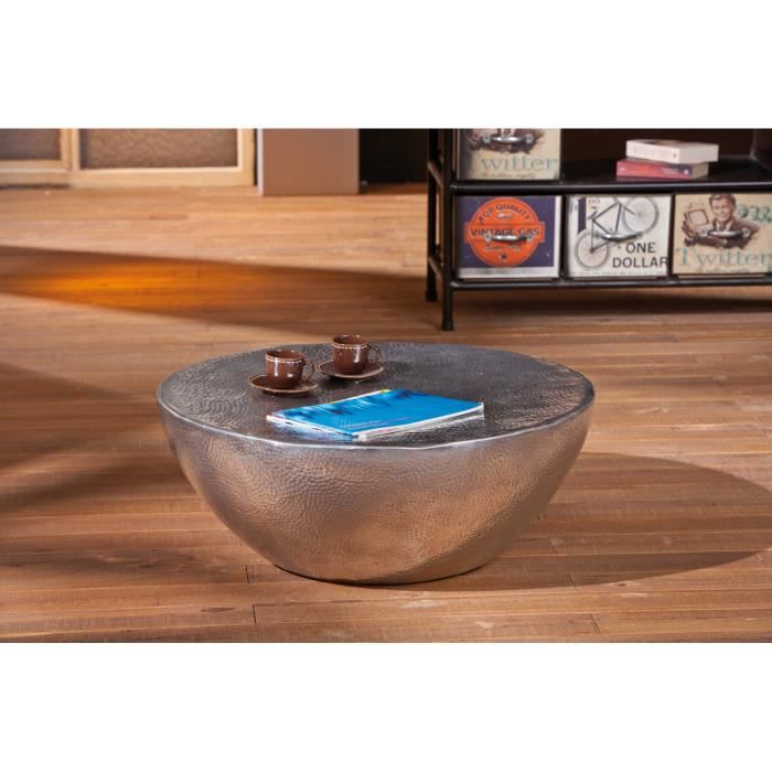Table Basse Design Rond Coloris Argent Martele Brillant Achat