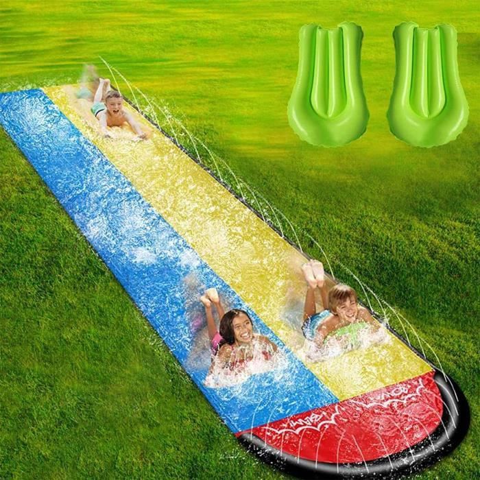 Toboggan Aquatique Double avec 2 Tapis pour Enfants et Adultes - Premium et Durable - 4.8 x 1.4m