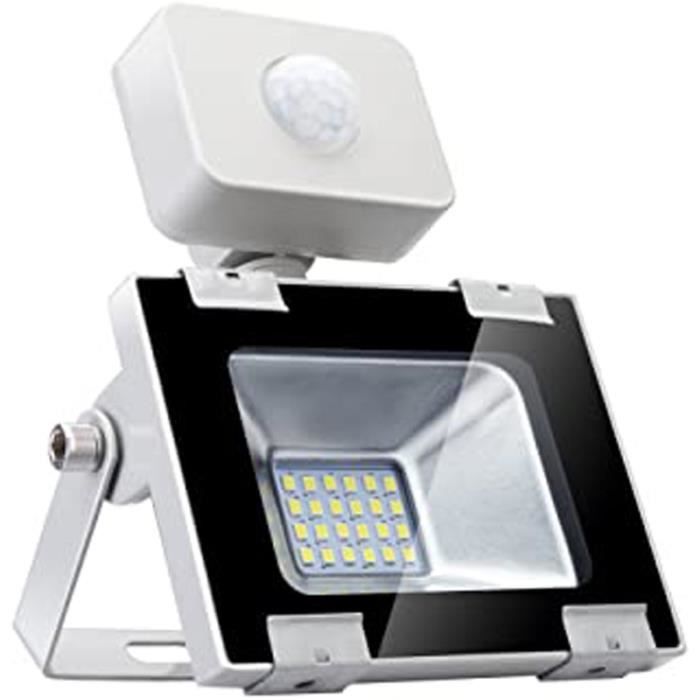 LED Projecteur Détecteur de Mouvements 20W 1600lm Floodlight Lumières de paysage 6500K Blanc froid Projecteur Extérieur Imperméable IP65 Spotlight pour pour Jardin Terrasse Garage Cour Usine 