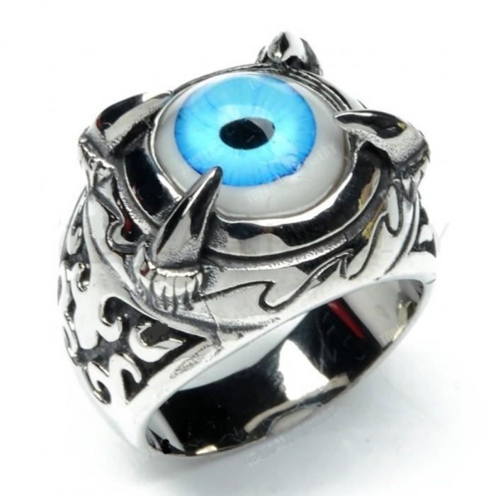Bague oeil bleu et griffes 9US chevaliere homme biker punk rock
