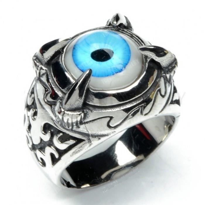 bague oeil bleu et griffes 9us chevaliere homme biker punk rock