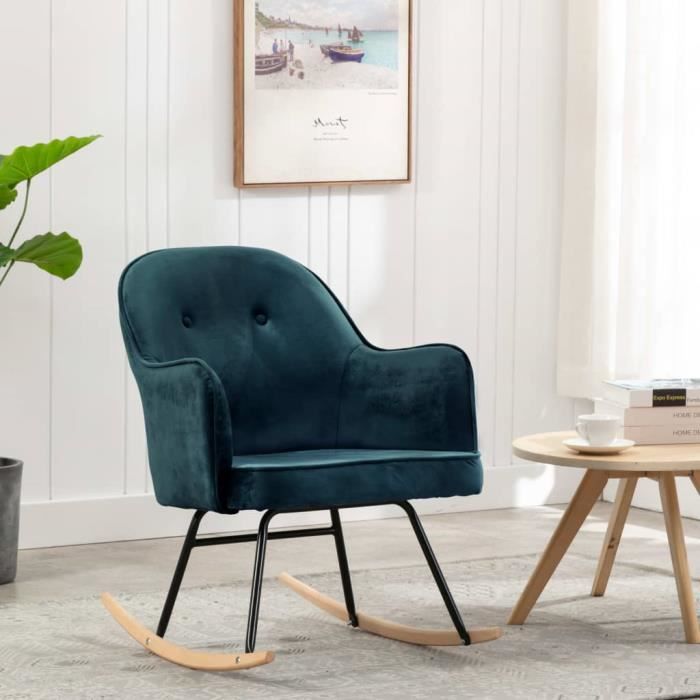chaise à bascule - marque - fauteuil à bascule, rocking-chair - bleu velours - contemporain - design