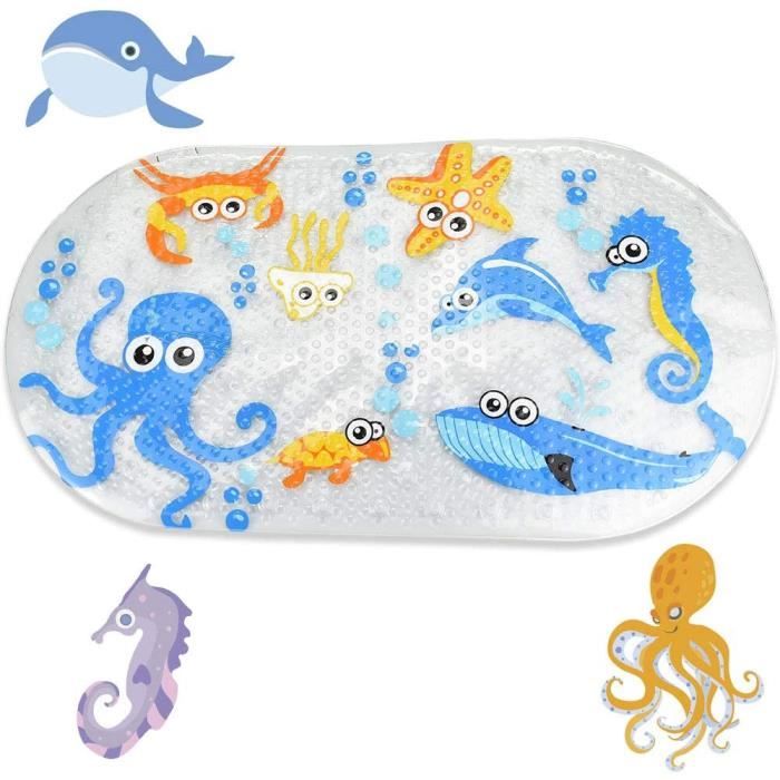 Morbuy Tapis de Bain Antidérapant pour Enfants Tapis de Douche avec Ventouse Lavable en Machine Tapis de Baignoire en PVC avec Trous Drainage (80x80cm,Brun