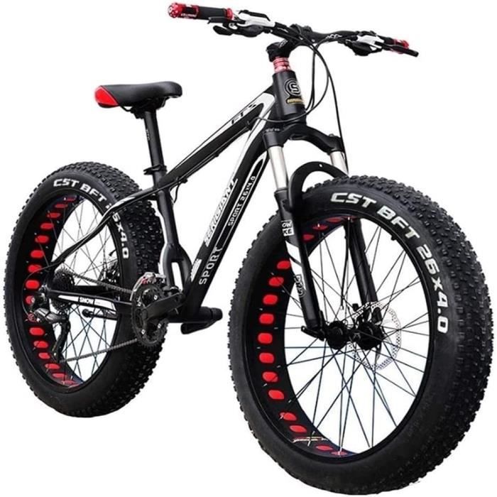 Fat Tire Vtt Homme Cadre Acier A Haute Teneur Carbone 27 Vitesses Suspension Complete Noir 30 Cdiscount Sport