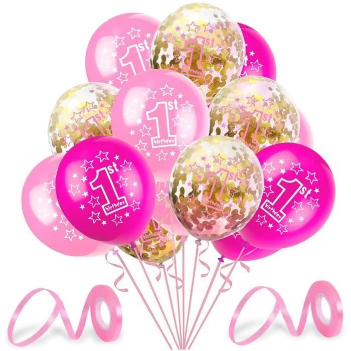 1er anniversaire fille ballon, 30 pièces ballons anniversaire 1 an rose,  ballon chiffre 1 rose, ballon 1 ans fille, ballons annive