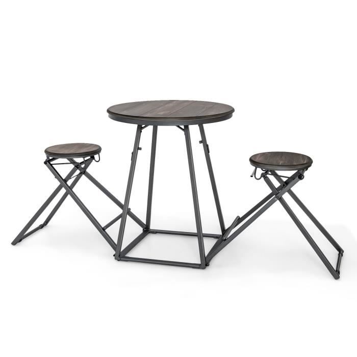 costway ensemble de table et 2 tabourets pliables, cadre en métal robuste, mange debout industrielle, pour cuisine, salle à manger