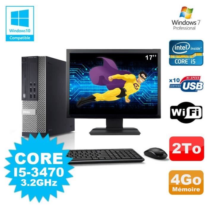 Lot PC Dell 7010 SFF Core I5-3470 3.2GHz 4Go 2000Go DVD Wifi W7 + Ecran 17