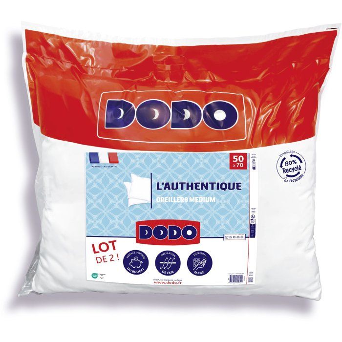 Lot de 2 Oreillers Médium - DODO - LAuthentique - 50 x 70 cm - Blanc