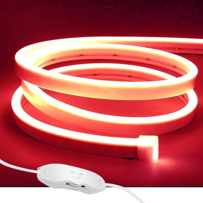 Ruban LED Néon Flexible 5m Rouge - IP65 étanche, Découpable, 12V - Décoration Intérieure/extérieure (sans Adaptateur)