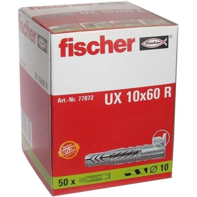 Cheville universelle en nylon - FISCHER - UX 10 x 60 R - Lot de 50 - Diamètre foret 10 mm - Longueur 60 mm