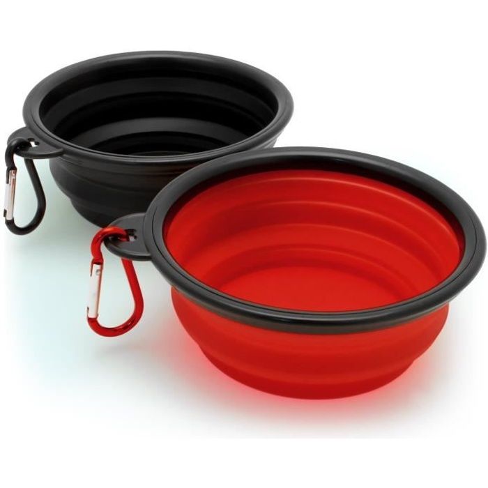 Meilleurs prix pour igadgitz Set de 2 Bol Pliable Silicone pour Chien Gamelle de Voyage Eau Écuelle Eau Nourriture pour Animaux Domestique:  Animalerie