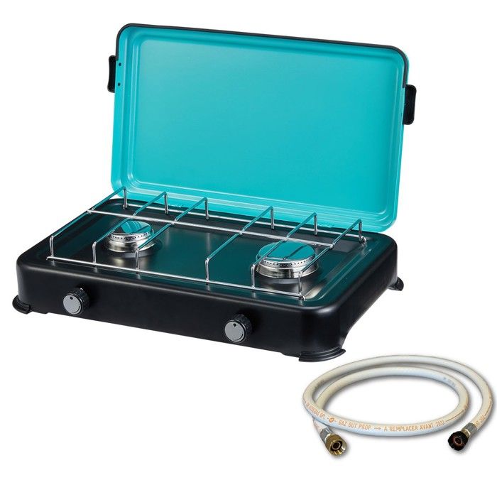 Plaque de cuisson gaz portable 2 feux 2350W + Tuyau gaz vissable