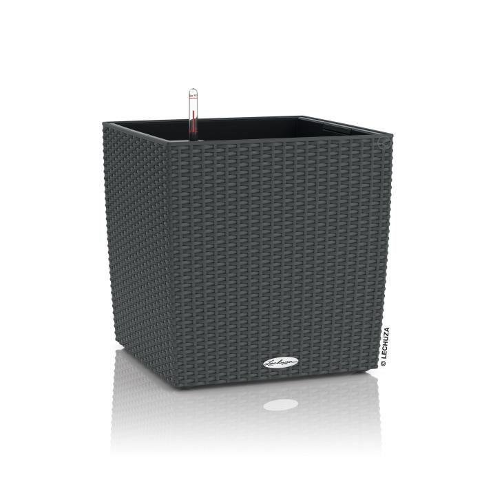 LECHUZA Pot de fleurs - Cube cottage 30 - 295 x 295 x 30 cm - 12 L - Kit complet - Granit