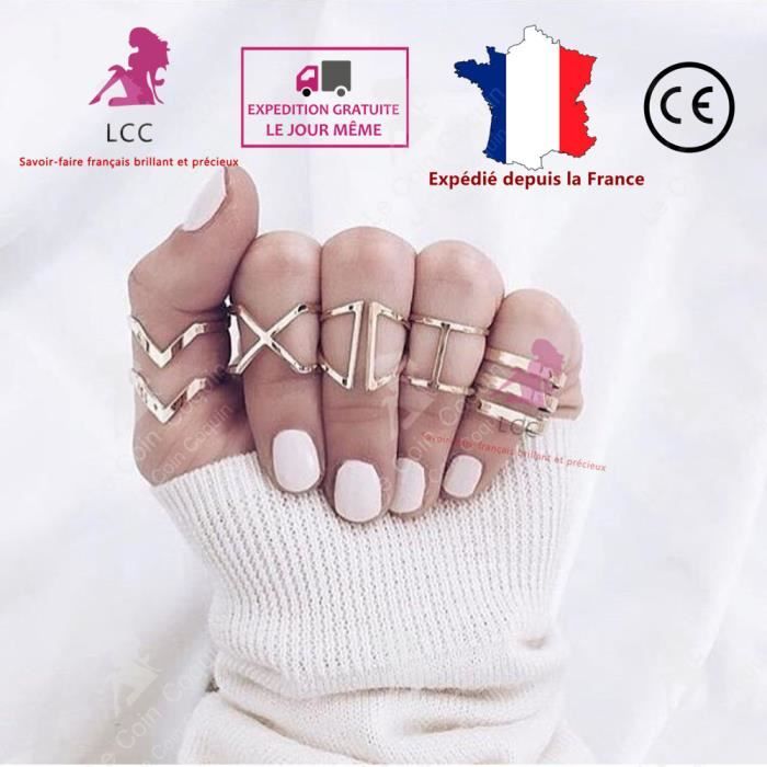 LCC Ensemble bagues argent femme bijou 5 pieces pas cher fille anneau doigts fantaisie boheme design elegant vintage retro homme Achat Vente bague anneau LCC Ensemble bagues argent Femme Adulte