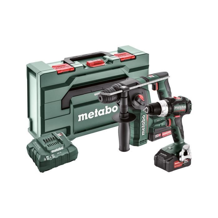 METABO pack Perceuse visseuse BS 18 LT BL et Marteau perforateur BH 18 LTX BL 16 Coffret de rangement et chargeurs.