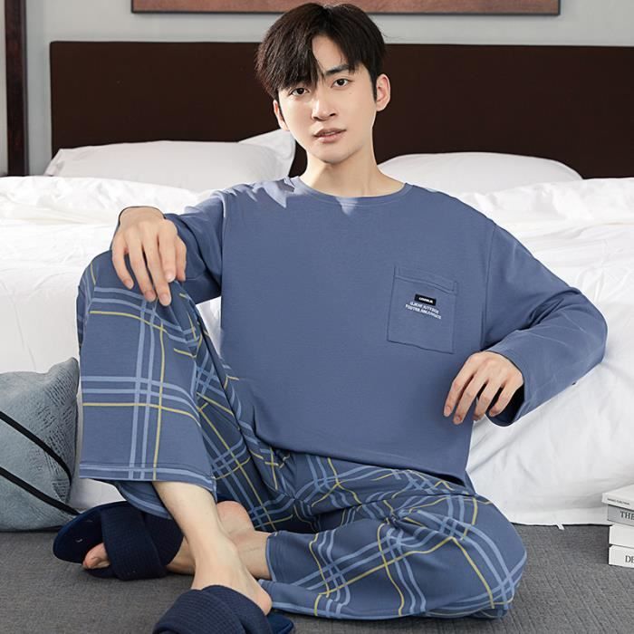 Pyjama Homme 2 Pi ces En Coton Col Rond Manches Longues