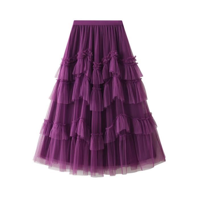 Jupe En Tulle Pour Femmes Tendance Taille Haute Élastique En Maille Superposée Ligne A Fluide Cocktail F Te Bal Longues Jupes