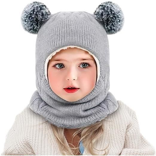 BNGXR Cagoule Bébé,2 en 1 Chaud Cache Oreilles Chapeaux Tricoté,Chaud Bébé  Enfant Hiver Chapeaux Pompon Tricoté Chapeau Double Pompon Cagoule  Balaclava pour Filles et Garçons - Brun : : Mode