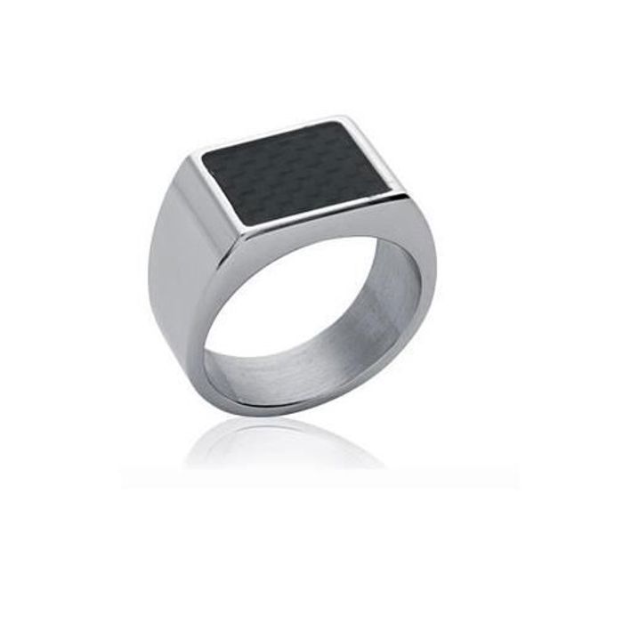 Chevalière Homme en Acier Inoxydable et Carbone - Bijouxia - T54 à 70 - Joaillerie - Argenté