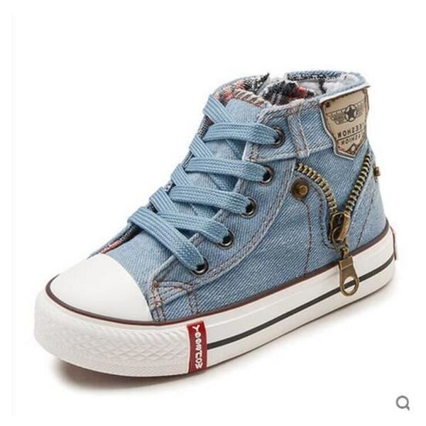 Baskets en denim Blue - ECELEN - Chaussures de sport pour filles - Textile - Enfant - Bleu - Plat - Lacets