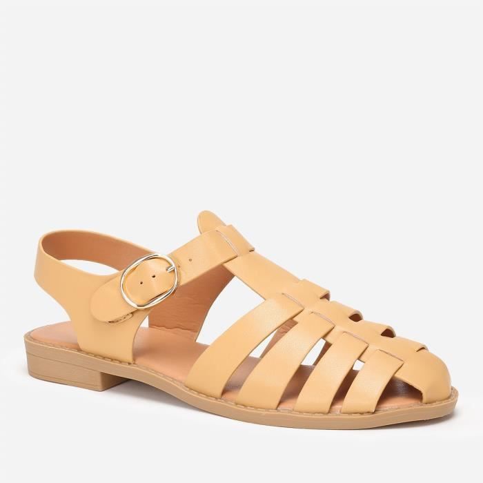 Sandales multi-brides cuir fille camel